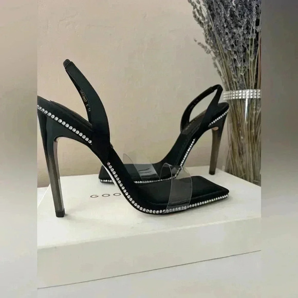 GOOD AMERICAN CRYSTAL CRUSH LUCITE SANDAL STILETTO HEELS SIZE 10 - Picture 1 of 9